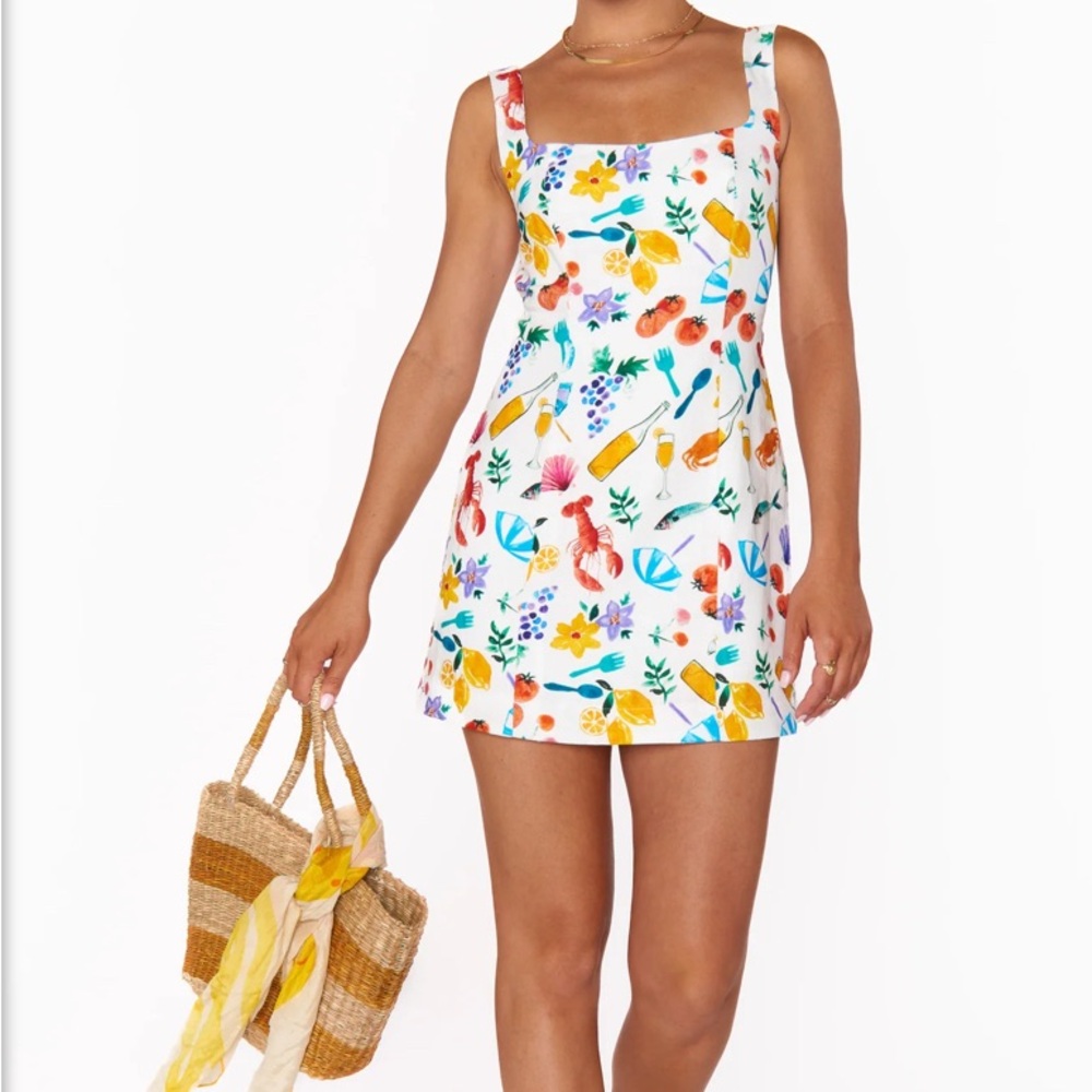Show Me Your MuMu White Mini Dress with Multicolor Tropical Print